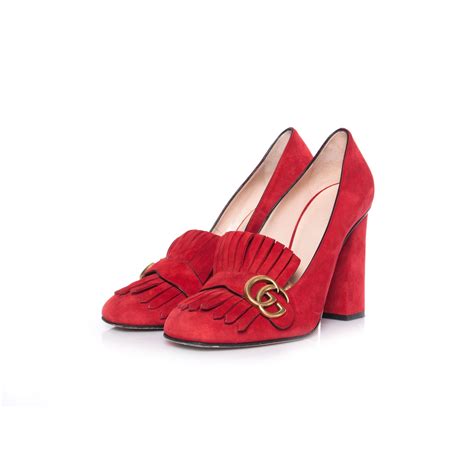 gucci marmont red shoes|Gucci Marmont black suede shoes.